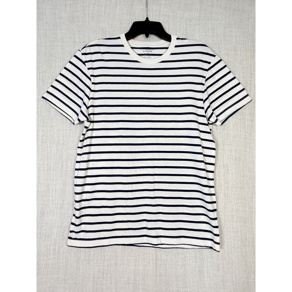 New J. Crew Girlfriend Tee Marker Stripe Short Sleeve Women's Medium Ivory Navy